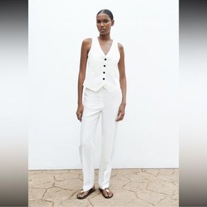 ZARA TAILORED LINEN BLEND STRAIGHT TROUSERS